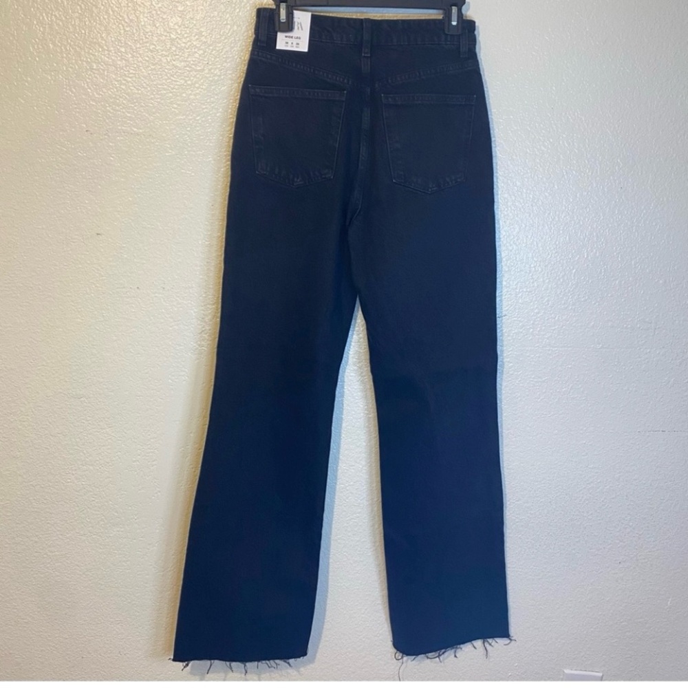 Zara Black Wide Leg Jeans with Frayed Hem